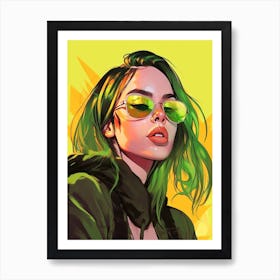 Billie Eilish Green Portrait 5 Art Print