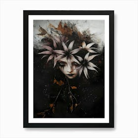 Dark Gothic Girl With Flowers On Her Head Art Print