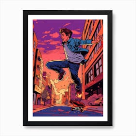 Skateboarding In London, United Kingdom Comic Style 3 Art Print