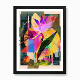 Heliconia 4 Neon Flower Collage Art Print