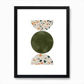 Green And Terrazzo balancing shapes Art Print