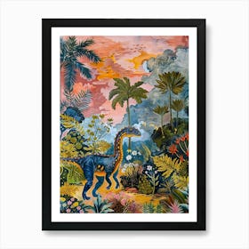 Colourful Dinosaur In The Wild Painting 4 Affiche