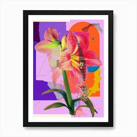 Amaryllis 6 Neon Flower Collage Art Print