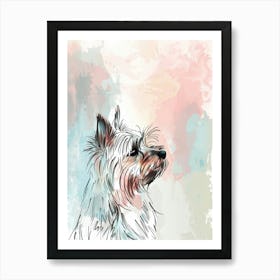 Yorkshire Terrier Dog Pastel Line Watercolour Illustration  3 Art Print