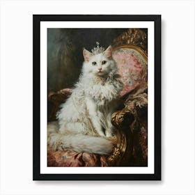 Medieval White Cat With A Tiara Art Print