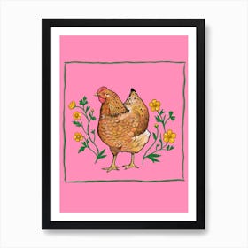 Hen Buttercups Art Print