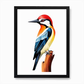 Colourful Geometric Bird Woodpecker 1 Art Print