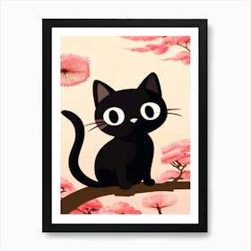 Black Cat On A Branch JiJi Art Print