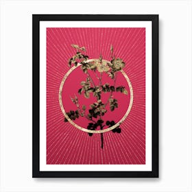Gold Prickly Sweetbriar Rose Glitter Ring Botanical Art on Viva Magenta Art Print