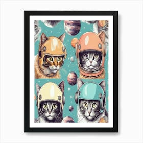 Astronaut Cats Seamless Pattern Art Print