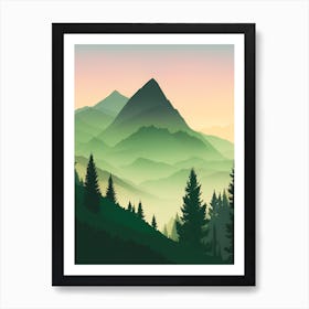 Misty Mountains Vertical Composition In Green Tone 138 Art Print