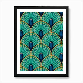 Art Deco Fancy Peacock Deep Colors Scallop Fan Art Print