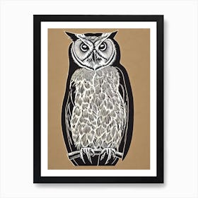 Eastern Screech Owl Linocut Bird Art Print