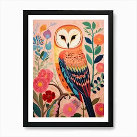Pink Scandi Barn Owl 3 Art Print