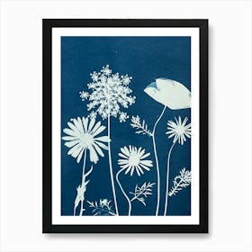 Wildflower cyanotype blue Art Print