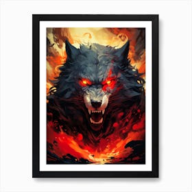 Wolf In Flames 12 Art Print