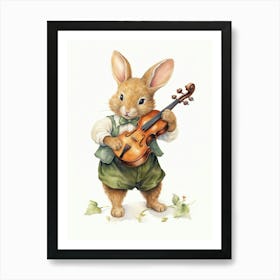 Bunny Playing Music Rabbit Prints Watercolour 1 Art Print