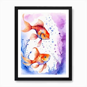 Twin Goldfish Watercolor Painting (70) Art Print