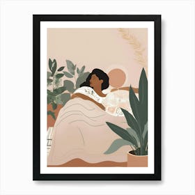 Woman Sleeping In Bed With Plants Art Print