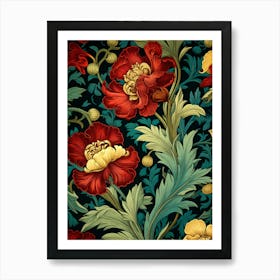 Wallpaper Pattern With Red And Yellow Flowers Art Print