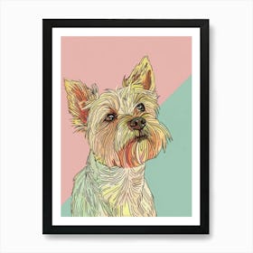 Yorkshire Terrier Dog Pastel Line Watercolour Illustration  7 Art Print