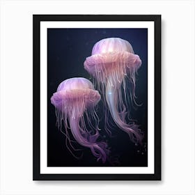 Lions Mane Jellyfish Neon Illustration 12 Art Print