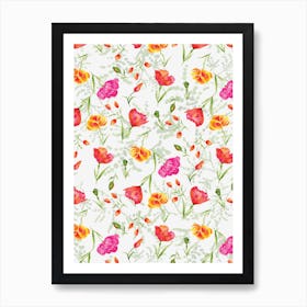 Posey Garden Pink Yellow Red Art Print