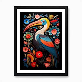Folk Bird Illustration Brown Pelican 2 Art Print