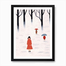 Winter Snow Scene, Tiny People And Illustration 4 Art Print