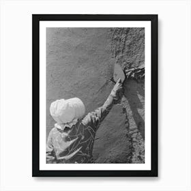 Spanish American Woman Plastering Adobe House, Chamisal, New Mexico By Russell Lee 2 Art Print