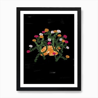 Fawn And Roses Art Print