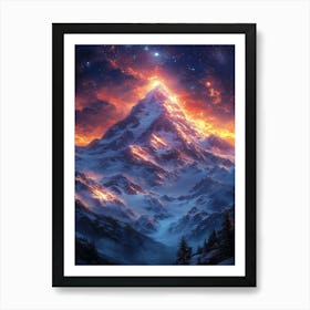 Mountain In The Night Sky Art Print