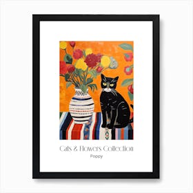 Cats & Flowers Collection Poppy Flower Vase And A Cat, A Painting In The Style Of Matisse 2 Art Print