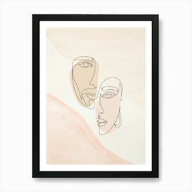 Abstract Portrait Of Two Faces Monoline Asthetic Mnimalist Drawing Art Print