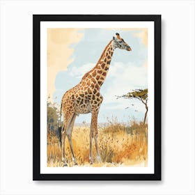 Storybook Style Illustration Of A Giraffe 3 Art Print