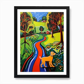 A Painting Of A Dog In Cosmic Speculation Garden, United Kingdom In The Style Of Pop Art 03 Art Print