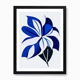 Flower Symbol 1 Blue And White Line Drawing Art Print