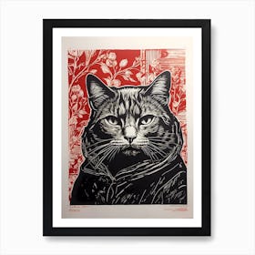 Cat In Red Art Print