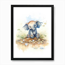 Elephant Painting Collecting Coins Watercolour 4 Art Print