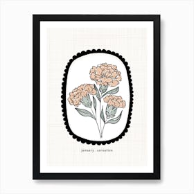 January Carnation Birth Flower Art Print