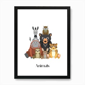 49.Beautiful jungle animals. Fun. Play. Souvenir photo. World Animal Day. Nursery rooms. Children: Decorate the place to make it look more beautiful. Art Print