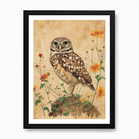 Burrowing Owl Vintage Illustration 2 Art Print