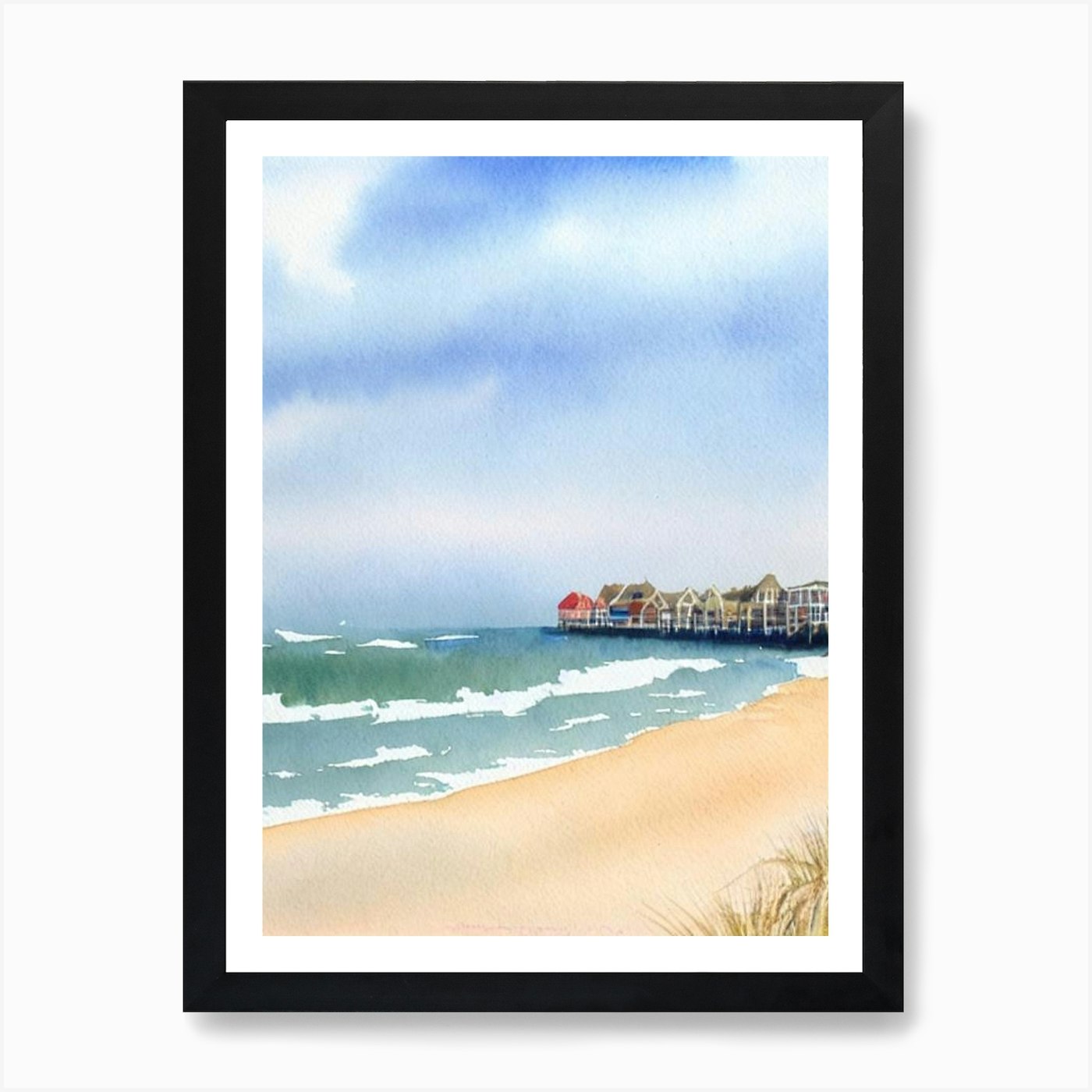 Southwold Beach, Suffolk Watercolou Framed Wall Art Poster Canvas Print Picture - Picture 2 of 4