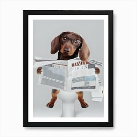 Dachshund Reading Newspaper Art Print