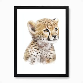 Baby Cheetah Art Watercolor Painting Portrait  Art Print