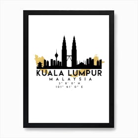 Kuala Lumpur Malaysia Silhouette City Skyline Map Art Print