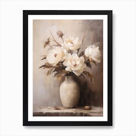 Peony, Autumn Fall Flowers Sitting In A White Vase, Farmhouse Style 2 Art Print