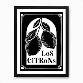 Les Citrons Lemons Black and White Print 3 Art Print