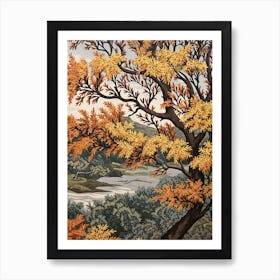Black Willow 3 Vintage Autumn Tree Print  Art Print