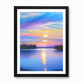 Sunrise Over Lake Waterscape Marble Acrylic Painting 1 Art Print